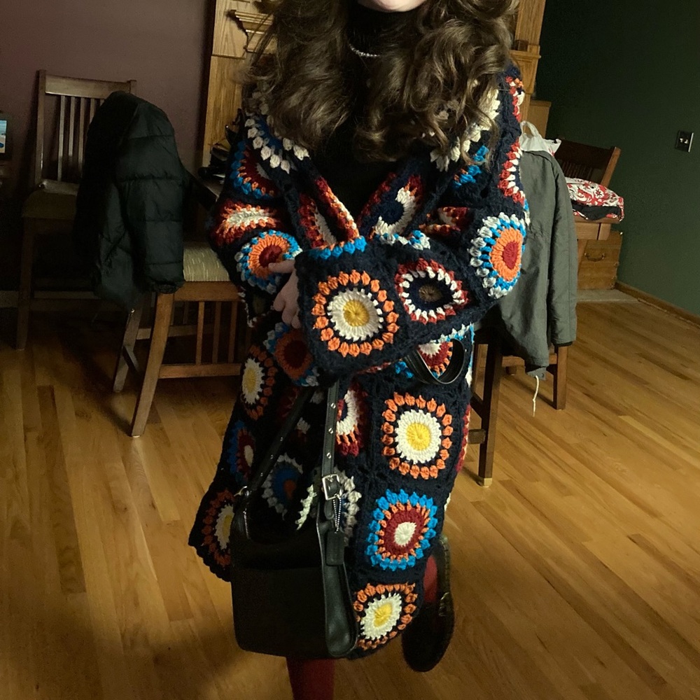 BY mommys_attic ->Hand crocheted long cardigan hooded sweater by crochet_by_ayla - Picture 4 of 10